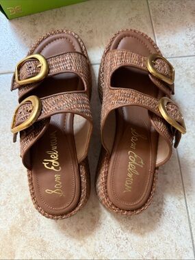 Sam Edelman Nerissa Tan Woven Double-Buckle Slide Clogs